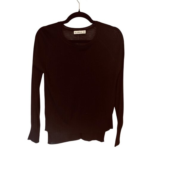 2/$30 Zara S Knit Jet Black Long Sleeve Sweater Viscose & Acrylic - Picture 1 of 15
